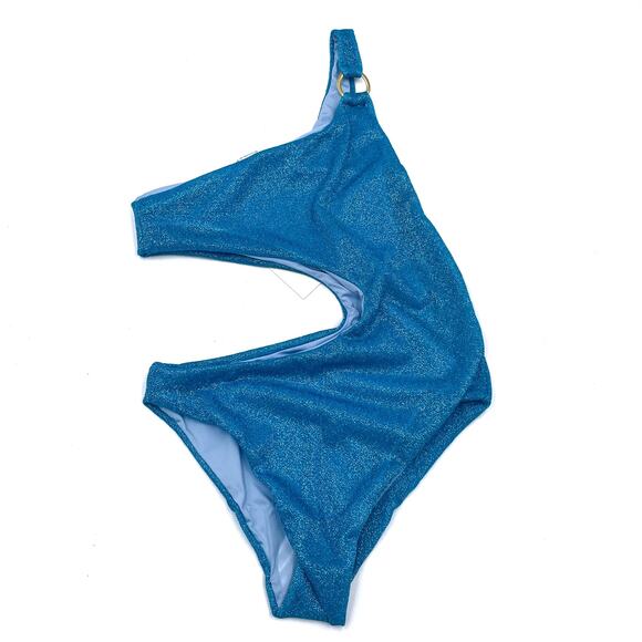 Baobab Tamboril One Piece Swimsuit Juno Blue Glitter One Shoulder Cutout Sz S - Picture 5 of 12